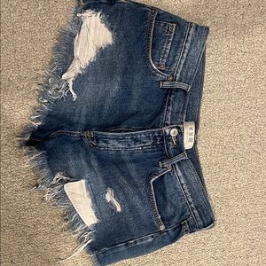 We The Free Dark Blue Distressed Jean Shorts